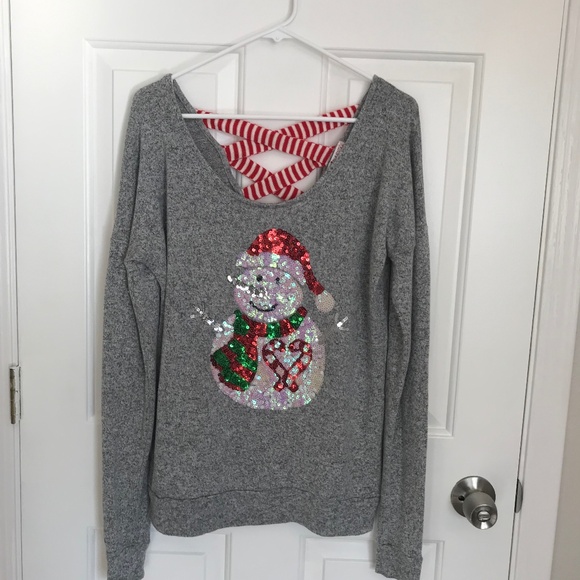 Merry Christmas Poof Sequin Snowman Holiday Sweater Size S - Picture 1 of 5